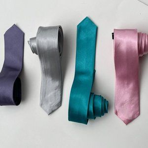 Lot of 4 Ties Men Tie Fashion Necktie Slim skinny Tie Pink Turquoise Gray Purple